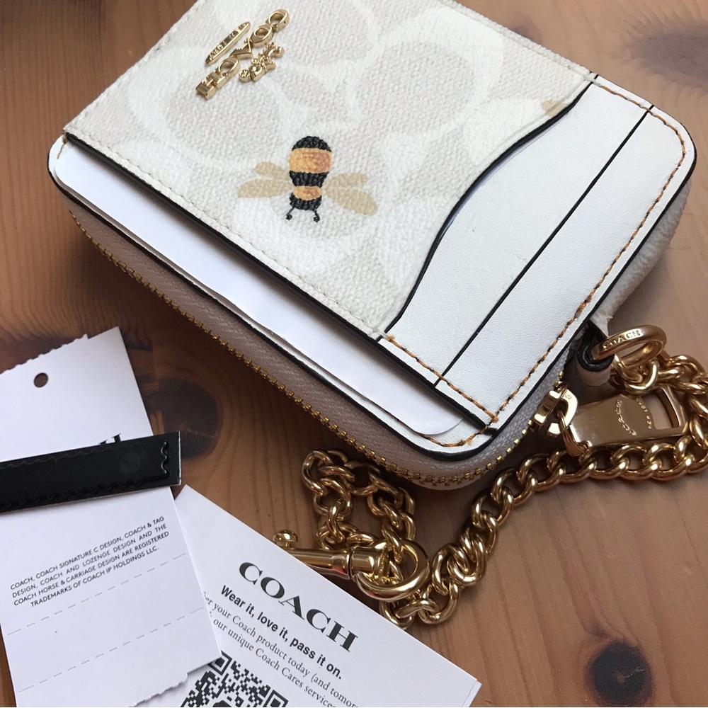 🐝 Coach Zip Card Case In Signature Canvas With Bee Print - Picture 4 of 11